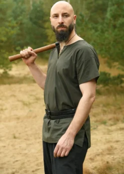 Einfache Mittelalter-Tunika Sigmund, kurzarm, olivgrün