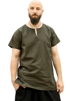 Einfache Mittelalter-Tunika Sigmund, kurzarm, olivgrün