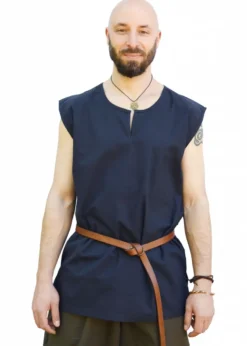 Einfache Mittelalter Tunika Clement, ärmellos, dunkelblau
