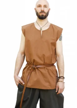 Einfache Mittelalter Tunika Clement, ärmellos, beigebraun