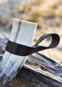 Einfacher Gürtelhalter für Trinkhorn aus Leder, Hornhalter, schwarz