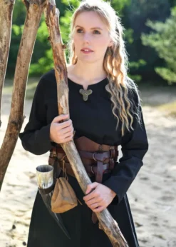 Einfacher Gürtelhalter für Trinkhorn aus Leder, Hornhalter, dunkelbraun