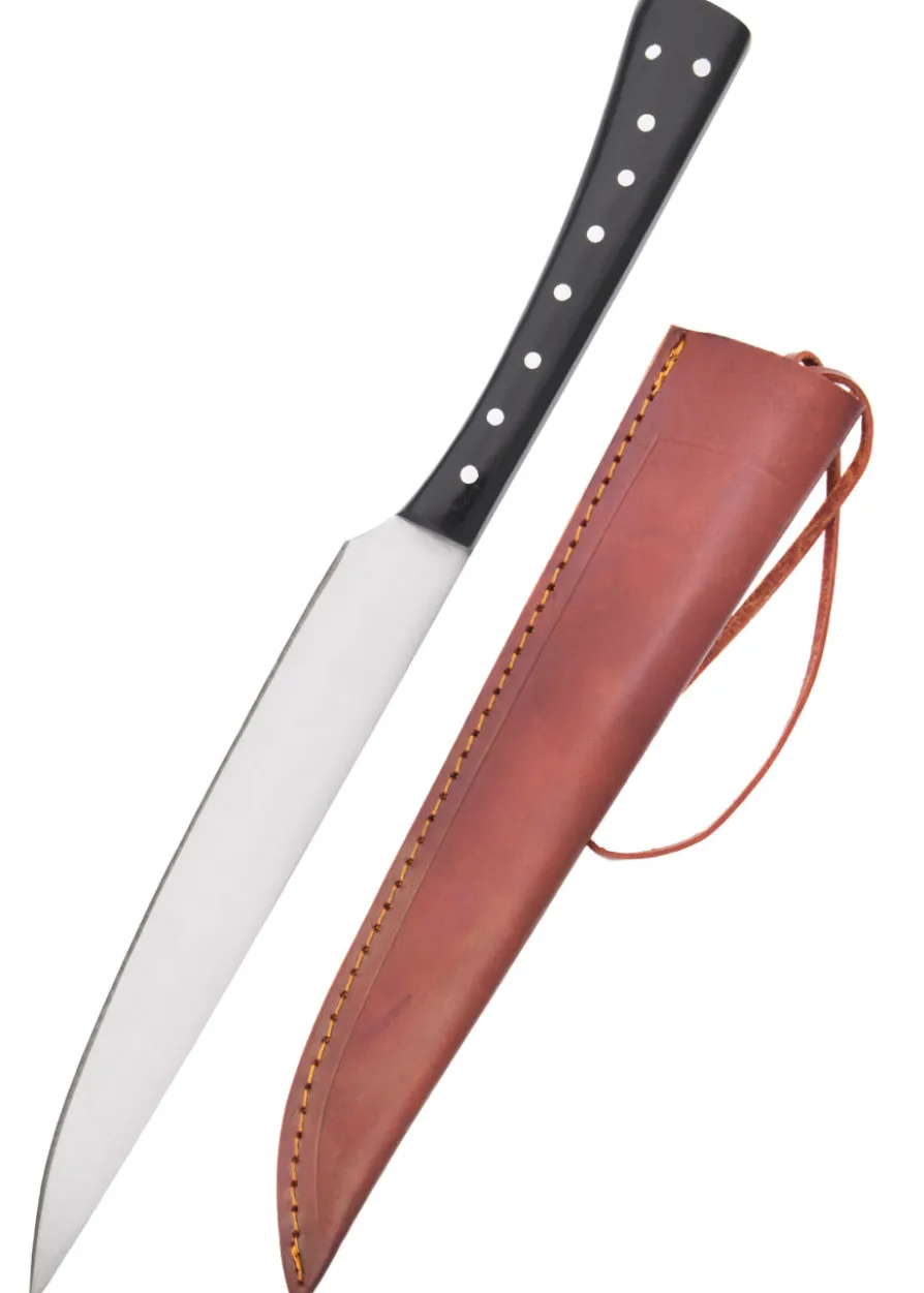 Essmesser mit Griff aus Horn, 23,5 cm mit Scheide