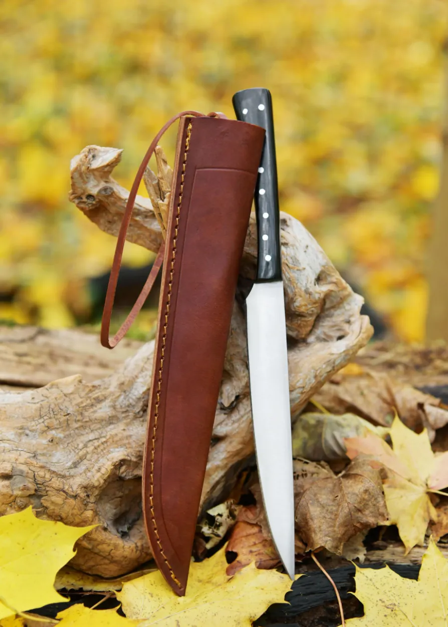 Essmesser mit Griff aus Horn, 23,5 cm mit Scheide