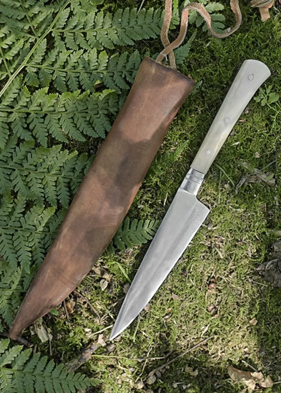 Essmesser mit Griff aus Knochen, 18 cm mit Scheide