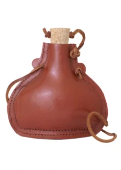 Feldflasche aus Stahl, mit Leder bezogen