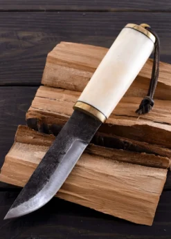 Gebrauchsmesser mit Knochengriff u. Lederscheide