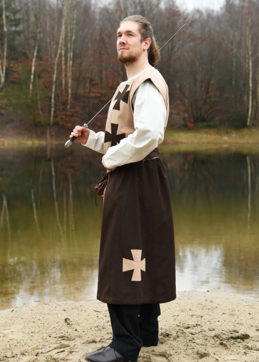 Gefütterter Mittelalter Wappenrock mit Tatzenkreuzen, braun