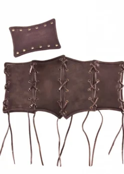 Geschnürte Unterbrust-Corsage aus Leder, braun