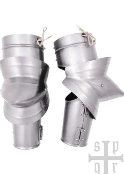 Gotische Armschienen mit Spitzen Ellbogenkacheln, 15. Jh., 1,5 mm Stahl, Paar