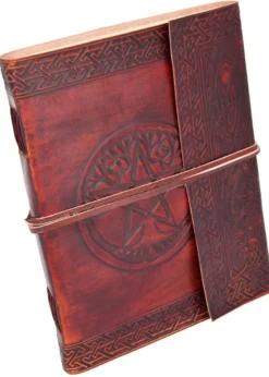 Grosses Lederbuch mit Pentagramm, braun, ca. 20 x 25 cm