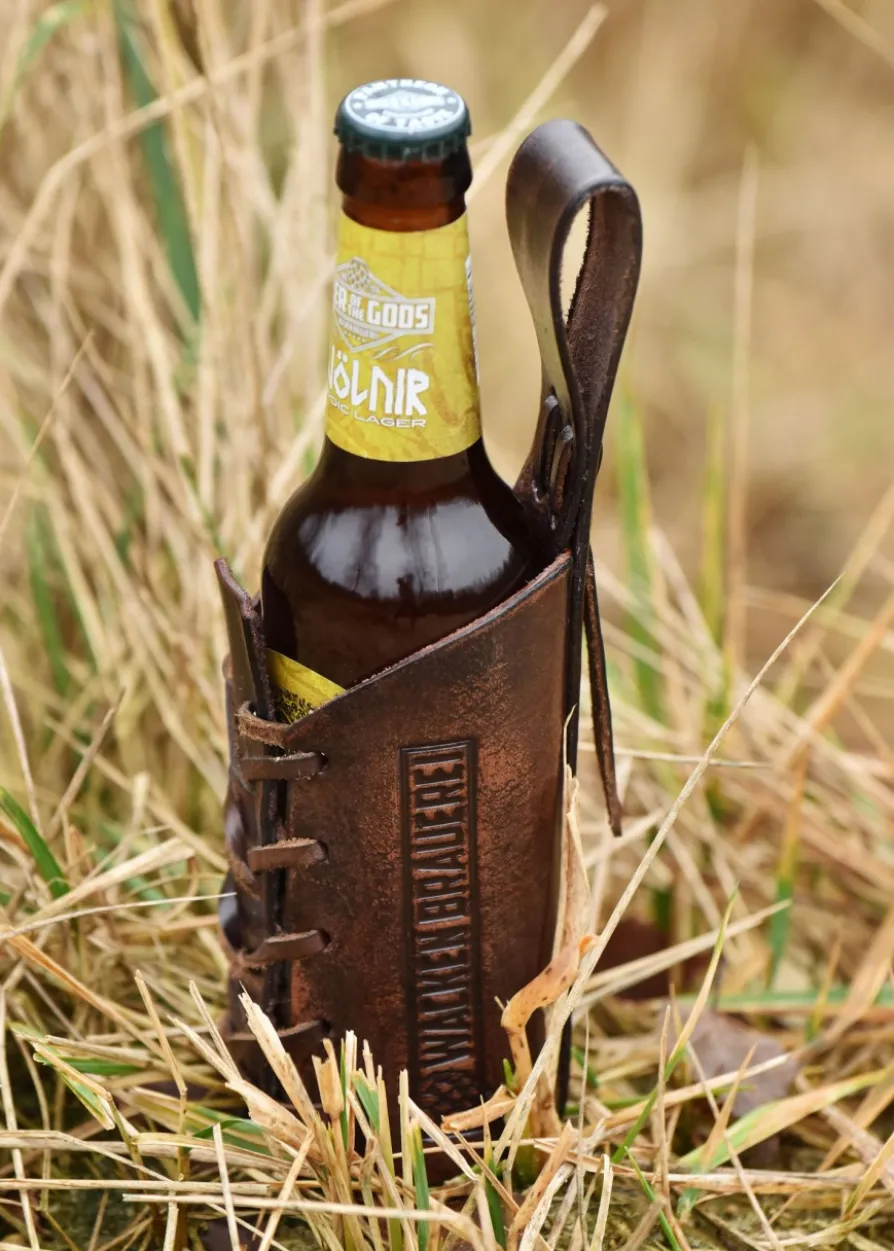 Gürtelhalter aus Leder für 0,33l Flaschen, mit Logo - Wacken Brauerei