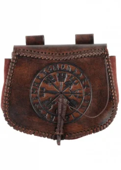 Gürteltasche aus Leder mit Vegvísir-Prägung, Braun