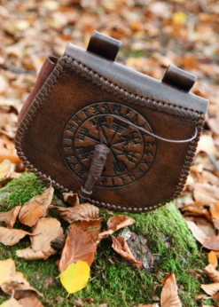 Gürteltasche aus Leder mit Vegvísir-Prägung, Braun