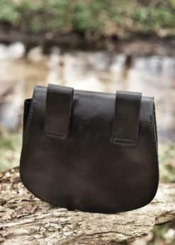 Gürteltasche mit Thorshammer-Prägung, Leder, Schwarz