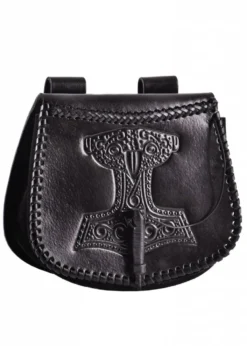 Gürteltasche mit Thorshammer-Prägung, Leder, Schwarz