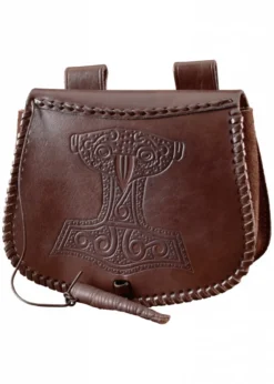 Gürteltasche mit Thorshammer-Prägung, Leder, Braun