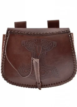 Gürteltasche mit Thorshammer-Prägung, Leder, Braun