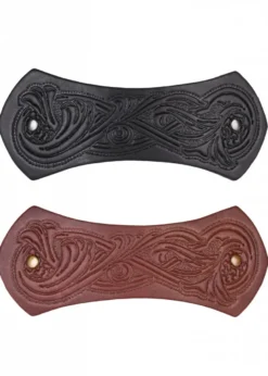 Haarspange aus Leder in Riegelform mit Mittelalter-Motiv & Metall-Clip