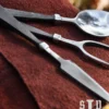 Handgeschmiedetes Mittelalter-Essbesteck, 3-teilig, inkl. Ledertasche