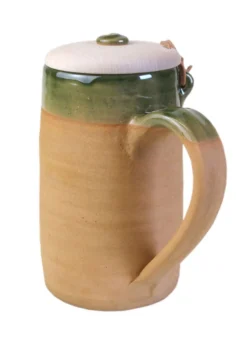 Historischer Bierkrug aus Ton, 0,5 Liter mit Holzklappdeckel