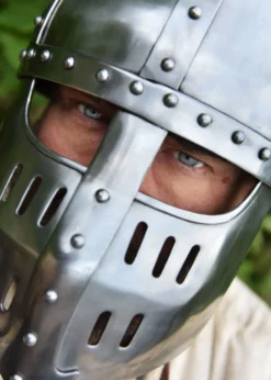 Hochmittelalter Spangenhelm mit Gesichtsplatte, 2 mm Stahl