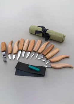 Holzschnitzset mit 12 Messern in Werkzeugrolle + Zubehör, BeaverCraft