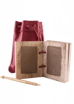 Holz-Wachsbuch mit Messing Stylus und Lederbeutel