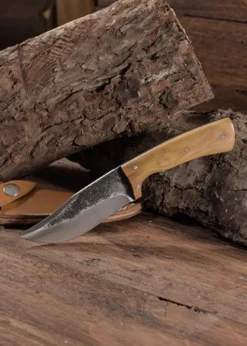 Jagdmesser mit Griff aus Olivenholz, ca.20 cm, Lederscheide,