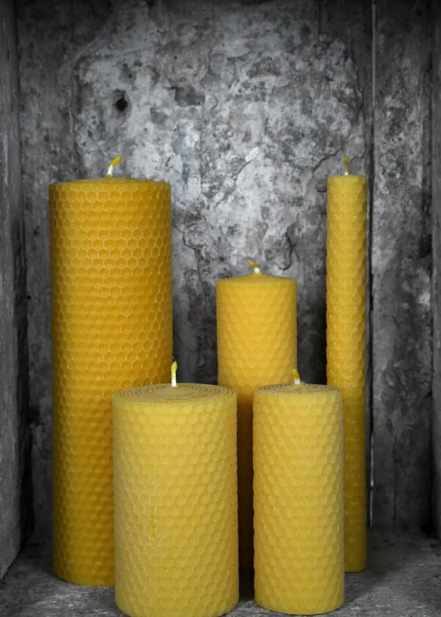 Kerze, reines Bienenwachs, Wabenplatten gerollt