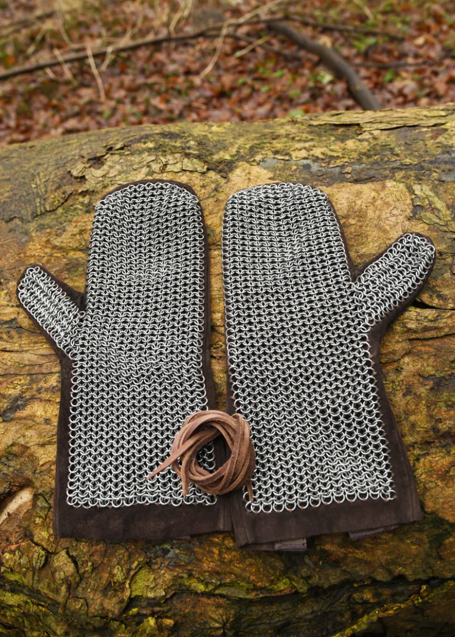 Kettenfäustlinge, ID 6mm unbehandelt, braunes Leder