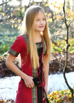 Kinder Mittelalterkleid Eleanor, kurzarm, rot/schwarz