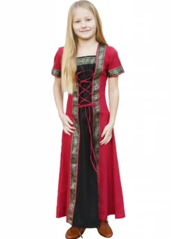 Kinder Mittelalterkleid Eleanor, kurzarm, rot/schwarz
