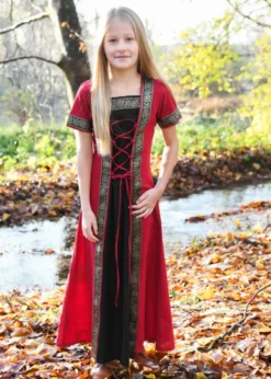 Kinder Mittelalterkleid Eleanor, kurzarm, rot/schwarz