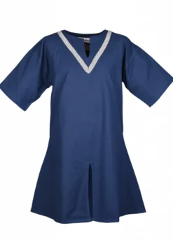 Kinder Mittelalter-Tunika Ailrik mit Bordüre, kurzarm, blau