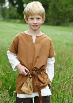 Kinder Mittelalter-Tunika Linus, kurzarm, beigebraun