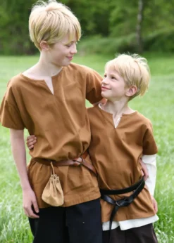 Kinder Mittelalter-Tunika Linus, kurzarm, beigebraun