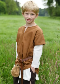 Kinder Mittelalter-Tunika Linus, kurzarm, beigebraun