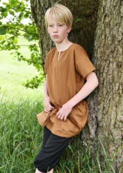 Kinder Mittelalter-Tunika Linus, kurzarm, beigebraun
