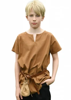 Kinder Mittelalter-Tunika Linus, kurzarm, beigebraun