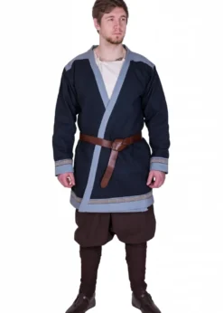 Klappenrock Bjorn, Wikinger-Mantel mit Borte, dunkelblau