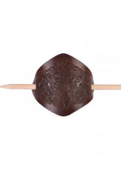 Kleine Haarspange aus Leder mit keltischem Motiv & Holzstift