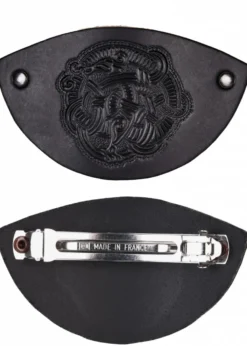 Kleine Haarspange aus Leder mit Wikinger-Motiv & Metall-Clip