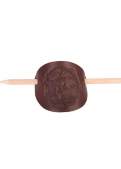 Kleine Haarspange aus Leder mit Wikinger-Motiv & Holzstift