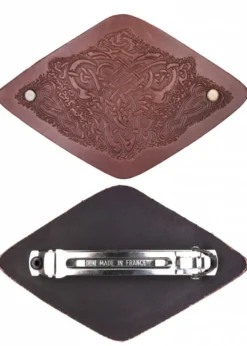 Kleine Haarspange aus Leder mit keltischem Motiv & Metall-Clip