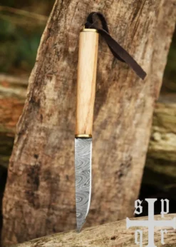 Kleines Wikinger-Messer aus Gotland, Damaststahl, Holzgriff