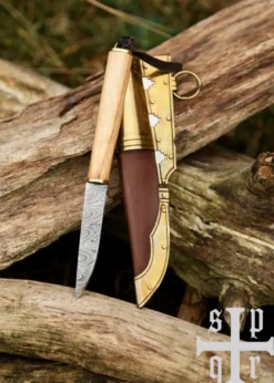 Kleines Wikinger-Messer aus Gotland, Damaststahl, Holzgriff