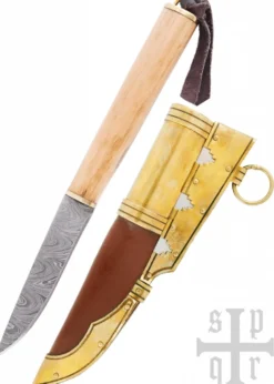 Kleines Wikinger-Messer aus Gotland, Damaststahl, Holzgriff