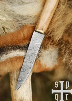Kleines Wikinger-Messer aus Gotland, Damaststahl, Holzgriff