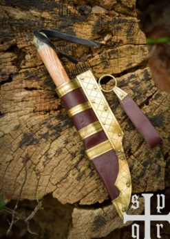 Kleines Wikinger-Messer Birka, Karbonstahl, Holz-/Knochengriff mit Valknut-Motiv